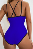 Blue Fashion Sexy Solid Patchwork Backless Swimwears (With Paddings)