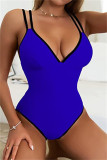 Blue Fashion Sexy Solid Patchwork Backless Swimwears (Met Paddings)