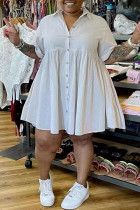 ホワイトファッションカジュアルプラスサイズソリッドパッチワークターンダウンカラーシャツドレス