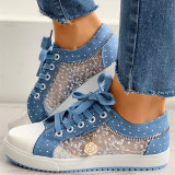 Sapatos sapatilhas rasas confortáveis ​​azul claro moda casual curativo patchwork transparente