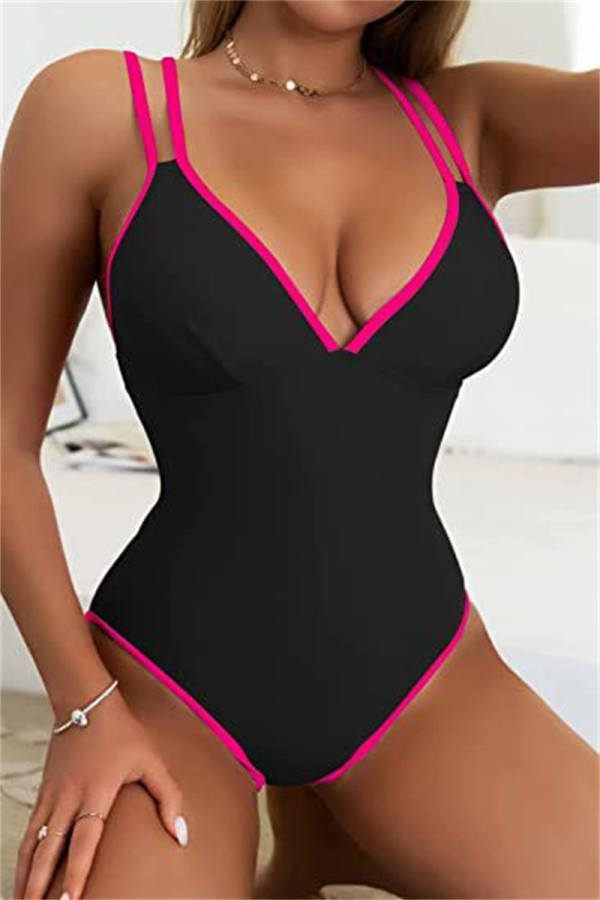 Zwart Roze Mode Sexy Solid Patchwork Backless Swimwears (Met Paddings)