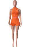 Orange Rouge Fashion Casual Solid Fold Half A Turtleneck Sleeveless Two Pieces