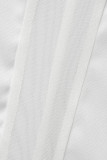 ホワイトのエレガントなソリッドパッチワークシースルーOネックドレス