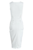 Vita Elegant Solid Patchwork Genomskinliga klänningar med o-ringad hals