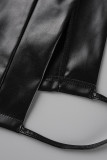 ブラックファッションセクシーなソリッドバンデージパッチワークジッパーフード付きカラーノースリーブツーピース