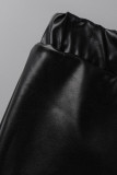 Schwarze Mode Sexy Solid Bandage Patchwork Reißverschluss Kapuzenkragen Ärmellos Zweiteiler