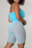 Sky Blue Fashion Sexy Solid Patchwork See-through Backless Spaghetti Strap senza maniche in due pezzi