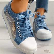 Zapatos planos cómodos redondos transparentes de patchwork de vendaje casual de moda azul claro