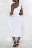Белое модное сексуальное однотонное платье без рукавов с открытой спиной и асимметричным косым воротником