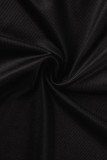 ブラックファッションカジュアルプリントタッセルパッチワークVネックTシャツ