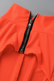 Oranje sexy effen patchwork doorzichtige skinny rompertjes met ritssluiting en kraag