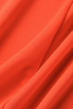 Оранжевый сексуальный однотонный узкий комбинезон в стиле пэчворк с воротником-молнией