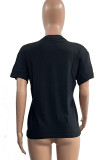 ブラックファッションカジュアルストリートプリントパッチワークOネックTシャツ