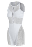 White Sexy Solid Hollowed Out Patchwork See-through O Neck Regular Rompers