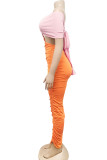 Orange, sexy, solide, ausgehöhlte Patchwork-Kleider mit schulterfreiem Bleistiftrock