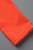 Оранжевый сексуальный однотонный узкий комбинезон в стиле пэчворк с воротником-молнией