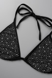 Черный сексуальный пэчворк для отпуска Draw String Hot Drill Swimwears