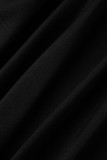Черные сексуальные повседневные однотонные платья с круглым вырезом и длинными рукавами больших размеров