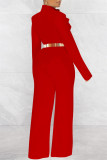 Rött mode Casual, fast urholkad o-hals vanliga jumpsuits (utan bälte)