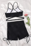 Черные модные сексуальные однотонные купальники с открытой спиной и уздечкой (с прокладками)