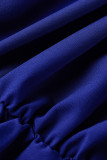 Azul tibetano moda casual gola oblíqua sem encosto mais tamanho duas peças