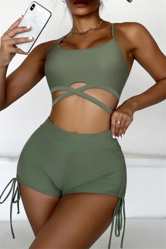 Costumi da bagno sexy senza schienale con frenulo solido verde moda (con imbottiture)