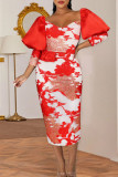 赤のエレガントな刺繡刺繍パッチワークVネックイブニングドレスドレス