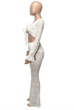 White Fashion Sexy Solid Bandage Patchwork V Neck Long Sleeve Two Pieces