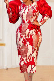 赤のエレガントな刺繡刺繍パッチワークVネックイブニングドレスドレス