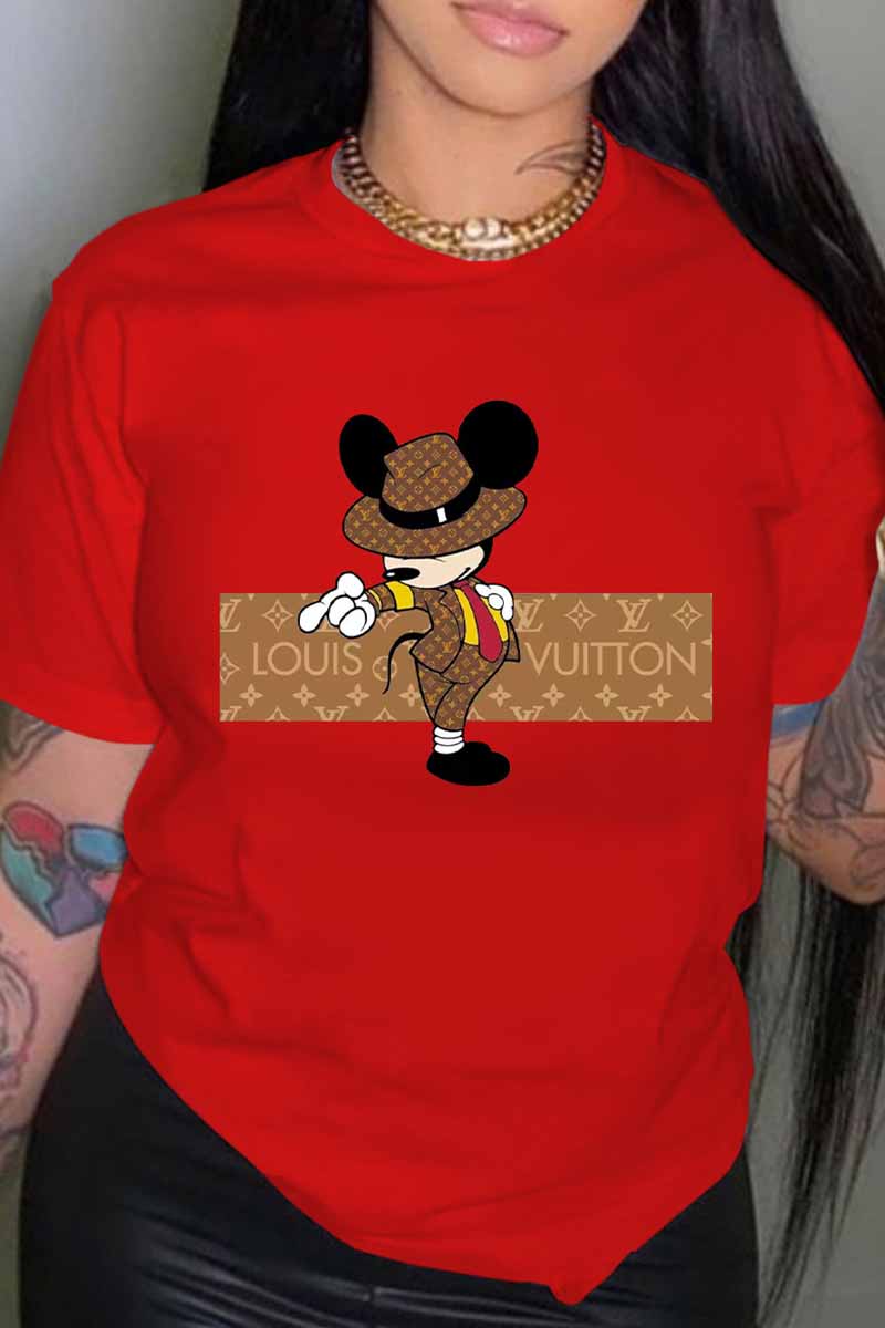 

Red Fashion Casual Character Print Letter O Neck T-Shirts