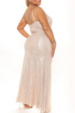 Абрикосовое модное сексуальное лоскутное платье с блестками и открытой спиной с разрезом и косым воротником без рукавов