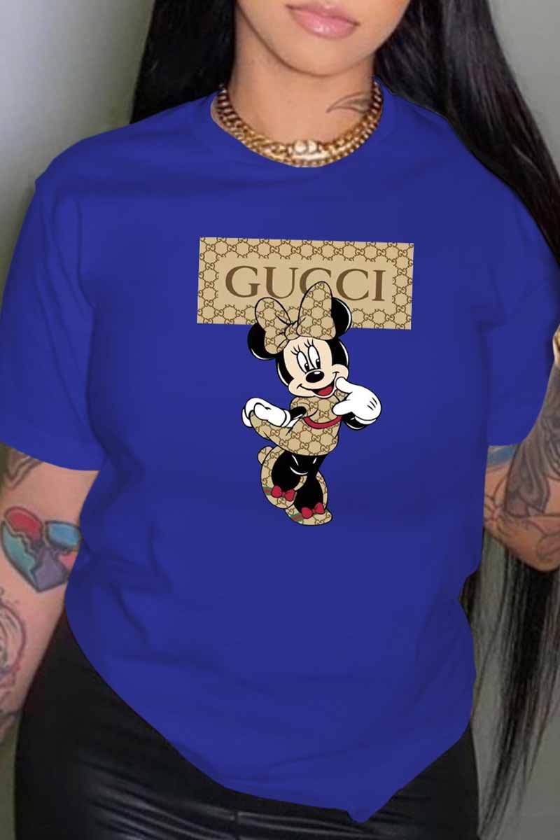 

Blue Fashion Casual Character Print Letter O Neck T-Shirts