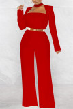 Rött mode Casual, fast urholkad o-hals vanliga jumpsuits (utan bälte)