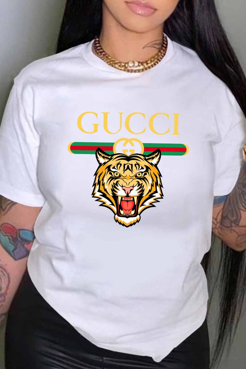 

White Fashion Casual Print Letter O Neck T-Shirts