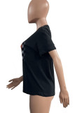 Camisetas pretas moda casual estampa de rua patchwork o pescoço
