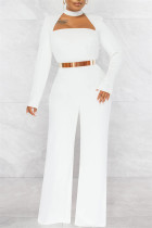 Witte mode casual effen uitgeholde O-hals reguliere jumpsuits (zonder riem)