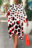Colour Fashion Print Polka Dot Patchwork Asymmetrical Off the Shoulder Straight Dresses