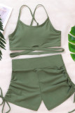 Grönt mode sexiga solida Frenulum rygglösa badkläder (med vadderingar)