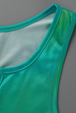 Grön Sexig Print Patchwork U-hals ärmlös två delar