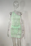Светло-зеленое модное сексуальное однотонное прозрачное платье без рукавов с открытой спиной на одно плечо