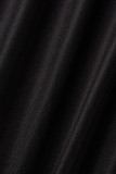 ブラックファッションカジュアルプリントタッセルパッチワークVネックTシャツ