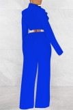 Blå Mode Casual Solid urholkad O-hals Vanliga Jumpsuits (utan bälte)
