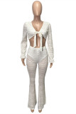 White Fashion Sexy Solid Bandage Patchwork V Neck Long Sleeve Two Pieces