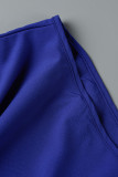 Tibetanskt blått Mode Casual Solid Backless Oblique Collar Plus Size Two Pieces
