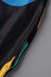ブラックファッションカジュアルドットプリントベーシックOネック半袖ワンピースプラスサイズワンピース