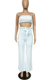 White Sexy Solid Patchwork Strapless Sleeveless Two Pieces