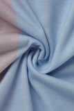 Azul moda casual estampa patchwork decote em U plus size duas peças