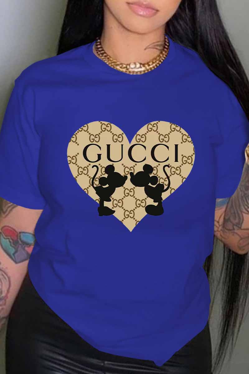

Blue Fashion Casual Character Print Letter O Neck T-Shirts