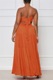 Orange Fashion Sexy Solid Patchwork Backless Spaghetti Strap Langes Kleid