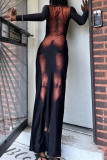 Black Fashion Sexy Print Basic O Neck Long Sleeve Dresses